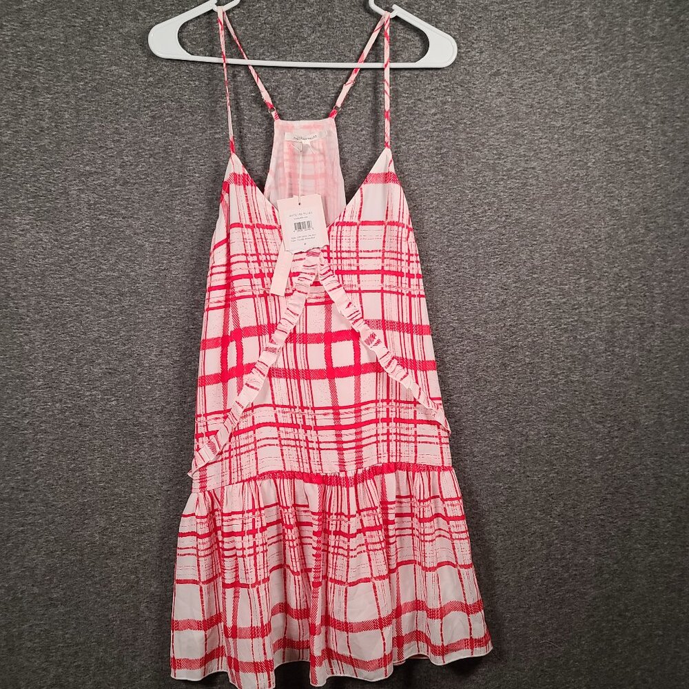NWT Avec Les Filles Plaid Windowpane Grid Check Mini Dress White Red Size M